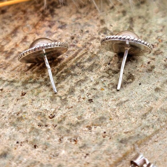 Vintage Mexico Double Rope Dome Button Sterling Silver Ear Stud - Picture 3 of 9